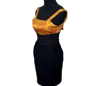 RACHEL Rachel Roy Yellow Pink Floral Print Black Textured‎ Sheath Dress Size 2